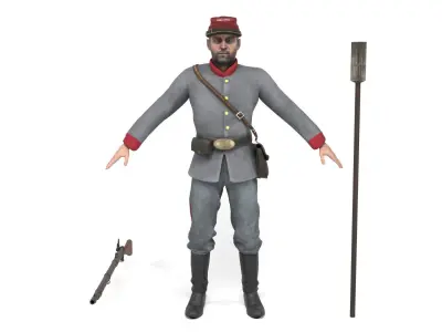 Confederate Soldier 3 - Artillery Low-poly 3D model