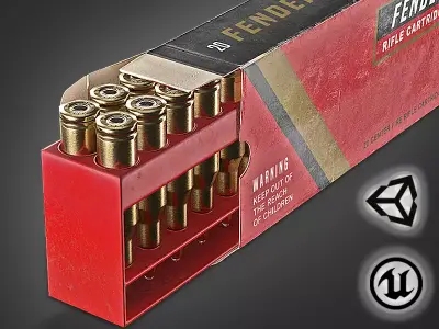 Rifle cartridges ammunition pack - 3D  VR  AR game ready Low-poly 3D model