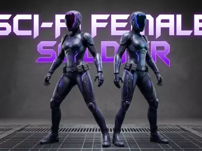 Sci-Fi Female Soldier Futuristic Armor Low-poly 3D model