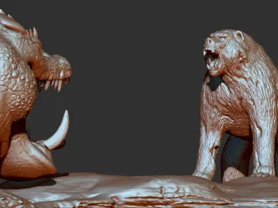 Zombie 3d print model dinosaur and giraffe on rock 3D model