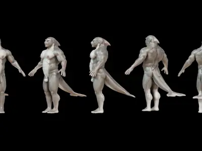 Rigged muscle dolphin man character 2019 3D model