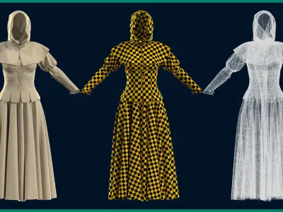 female medieval dress with texture 3D model