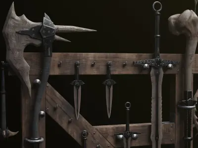 Skyrim Dragon Bon Weapon set Low-poly 3D model