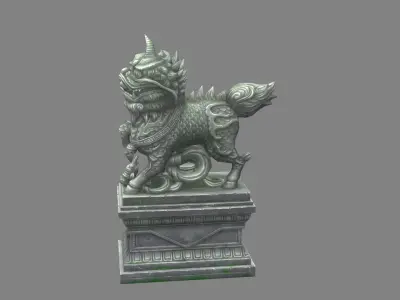 kylin Sculpture - chinese unicorn statue Low-poly 3D model