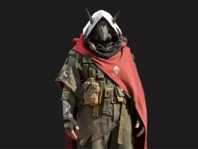 Dystopian Crimson Cloak Rebel Low-poly 3D model