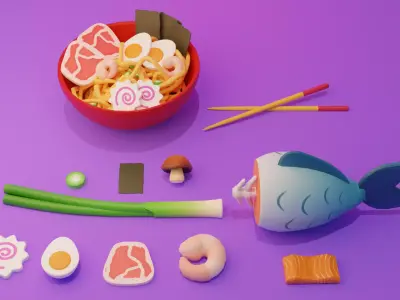 Asian Ramen Food Pack Low-poly 3D model
