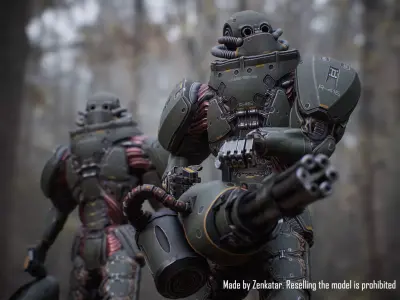 Rigged Juggernaut Military Robot with Minigun Low-poly 3D model