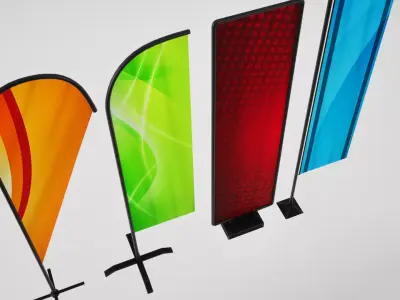 Banner commercial flag Low-poly 3D model