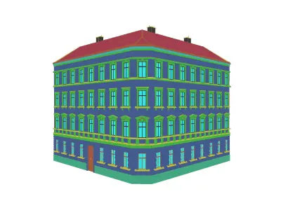 Street Facade Residantial Building Corner Brick Roof 3D model