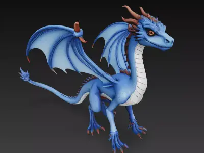 Dragon Blue Realistic 3D Model Basic - Low Poly Realistic Low-poly 3D model
