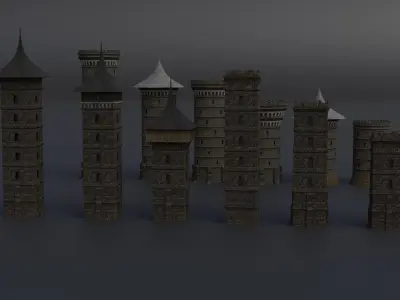 Modular Castle Towers Low-poly 3D model
