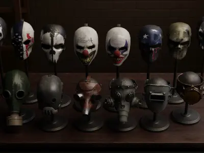 18 Tactical Masks - Game Ready PBR Asset Pack for UE5 Low-poly 3D model