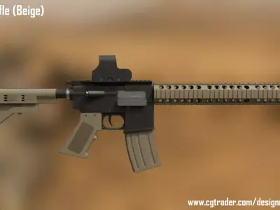Detailed Modular AR-15 Assault Rifle Beige Edition Low-poly 3D model