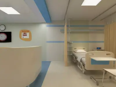 Hospital Wardroom with Monitoring Units and Nurses Station 3D model