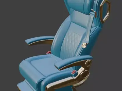 Luxury VIP Aircraft Seat Skyblue Leather Gold Edition 3D model