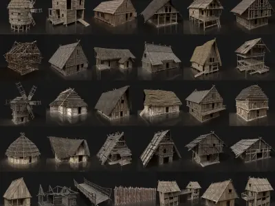 GREATEST MEDIEVAL BUILDER HOUSE INTERIOR WAR MACHINES PACK Low-poly 3D model