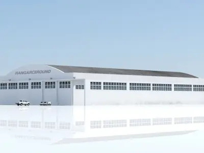Large Airport Hangar Building escenery Low Poly Low-poly 3D model