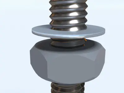 Full Threaded Bolt with with Nut and Washer Low-poly 3D model