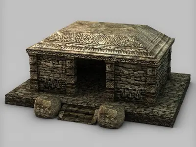 Ancient stone temple ruins Low-poly 3D model