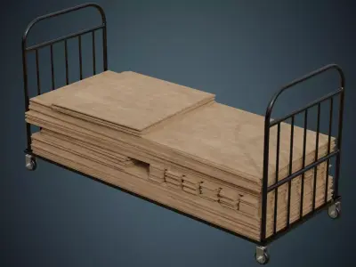 Transport Trolley And Wooden Sheets 1A Low-poly 3D model