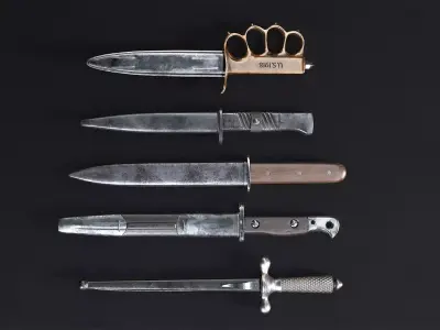 WWI Knives realistic pack 3D model