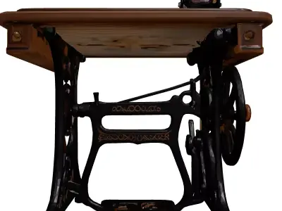 Vintage Sewing Machine Table Furniture 3D model