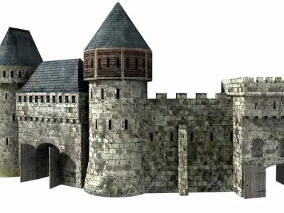 Medieval City fortifications Low-poly 3D model