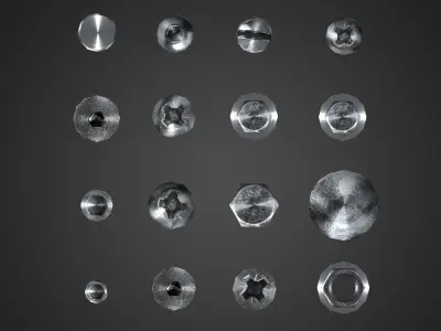 Hardware Pack- nuts and bolts Low-poly 3D model