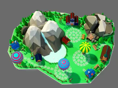island 8 with trees and hot air balloons Low-poly 3D model