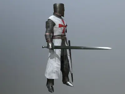 Crusader knight holding sword Low-poly 3D model