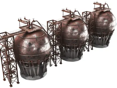 Detailed Rusted Oil Storage 3D model