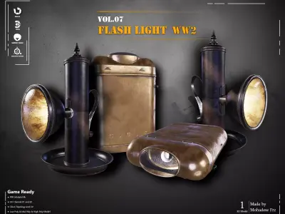 Military Flashlight ww2 VOL07 Game Ready Low-poly 3D model