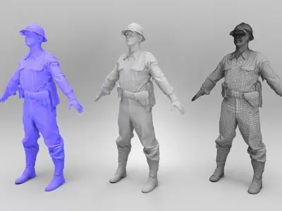 French soldier from WW2 ready for animation 363 Low-poly 3D model