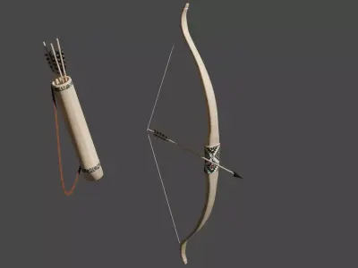 Bow and Arrows with Quiver  Low-poly 3D model