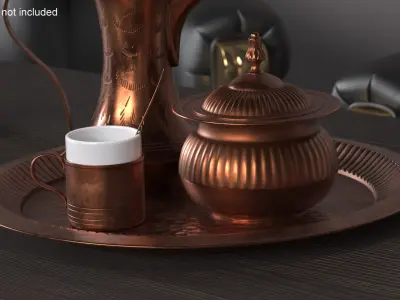 Traditional Copper Arabic Coffee Serving Set 3D model