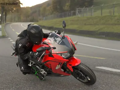 Racing Motorcycle with Rider Turning 3D model