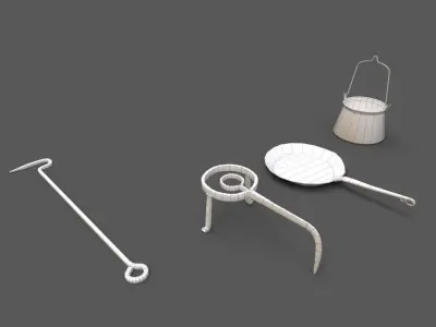 Medieval iron kitchen equipment Low-poly 3D model