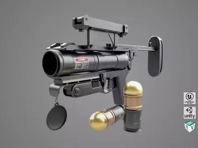 Grenade Launcher 04 Black Generic All PBR Unity UE Textures Low-poly 3D model
