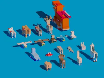 Low Poly Amimals Pack - Cartoon Crossy Road Low-poly 3D model