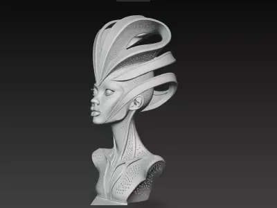 Futuristic Alien Queen Bust Sci-Fi Sculpture STL 3D print model