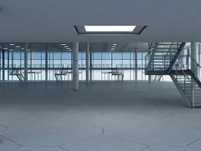 Modern Glass Building Interior And Exterior 3D model
