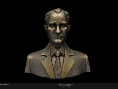 Low Poly Bronze Statue Ataturk Low-poly 3D model
