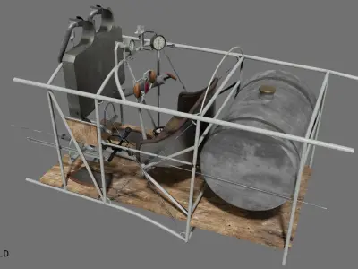 World War 1 aircraft cockpit interior Low-poly 3D model