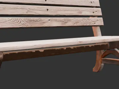 Wooden Outdoor Bench with Backrest Low-poly 3D model
