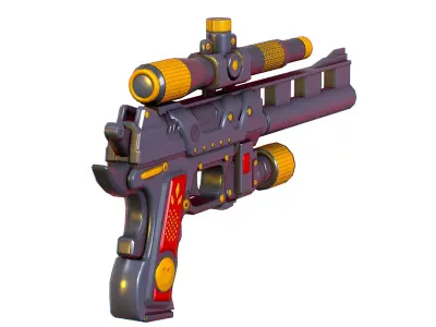 Low Poly Pistol Revolver Telescopic Sight Low-poly 3D model