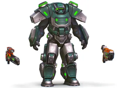 Cartoon Sci-Fi Cyborg Drone Sniper Soldier Low-poly 3D model