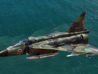 Saab 37 ViggenForest-High Quality Textures with Cocpit-Fully Rig Low-poly 3D model