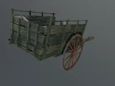 Medieval Wooden Wagon with Sacks Low-poly 3D model