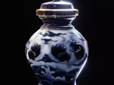 Stylised Chinese Vase Low-poly 3D model