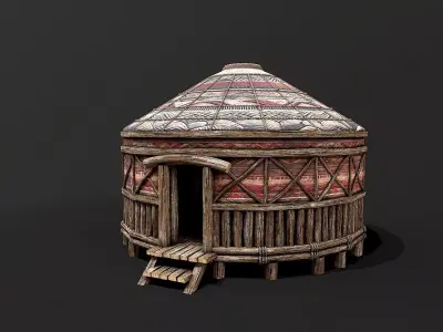Traditional Yurt Nomads Tent with Interior 1 Low-poly 3D model